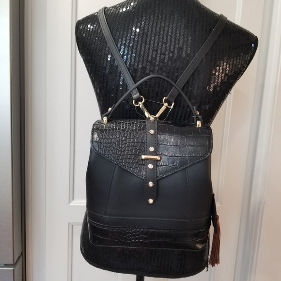 NWT House of harlow 1960 Crystal Studded Black Backpack Shoulder Handbag - Picture 5 of 14